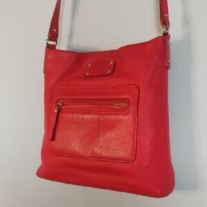 KATE SPADE Bold Coral Red Leather Crossbody Bag Classic Luxury Design